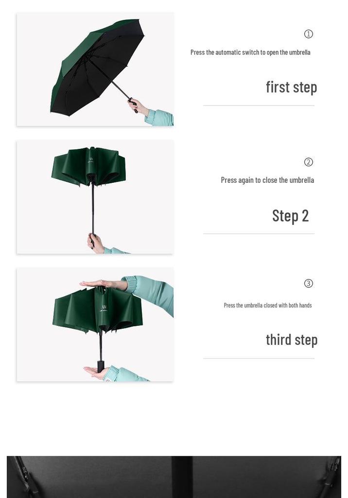 Premium Automatic Anti-UV Folding Umbrella with Dual-Use Sun and Rain Protection and Customizable Logo.