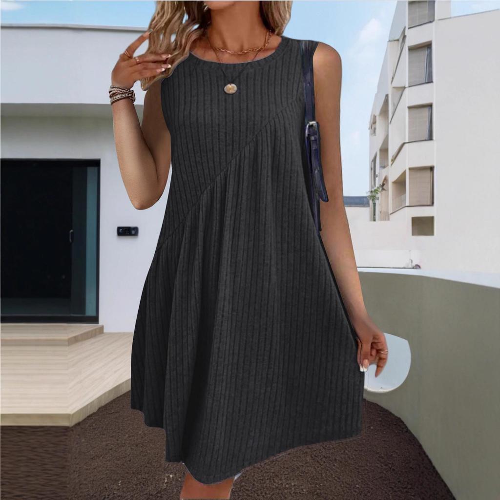 Bohemian Irregular Ribbed Sleeveless Solid Color Dress for Women - Spring/Summer 2025 Collection