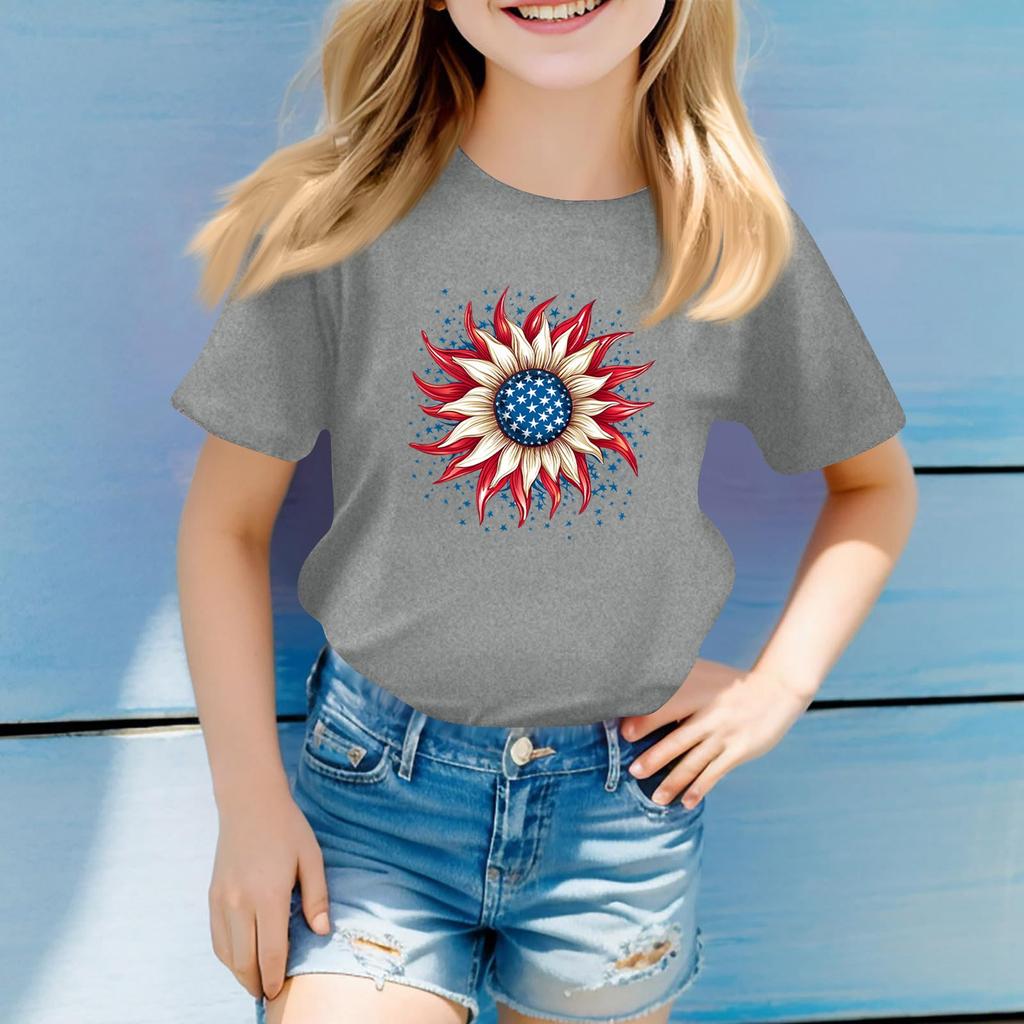 Children'S Casual T-Shirt Independence Day Printed Round Neck Short-Sleeved Top