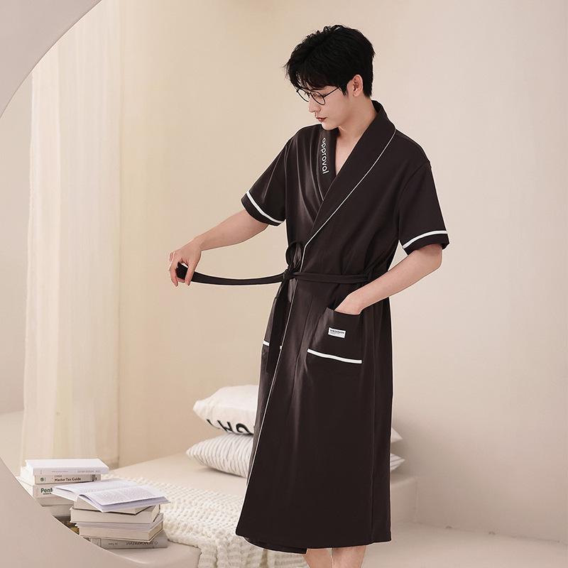 Women's Casual Mid-Length Cotton Pajama Robe - Short Sleeve, Belted, Summer Homewear