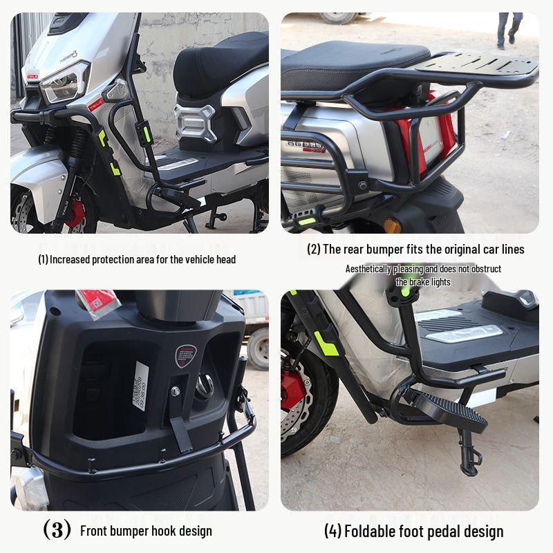 Fengshen Electric Scooter Crash Bars with Footrests: Anti-Fall Bumpers & Luggage Racks for Modified Bikes