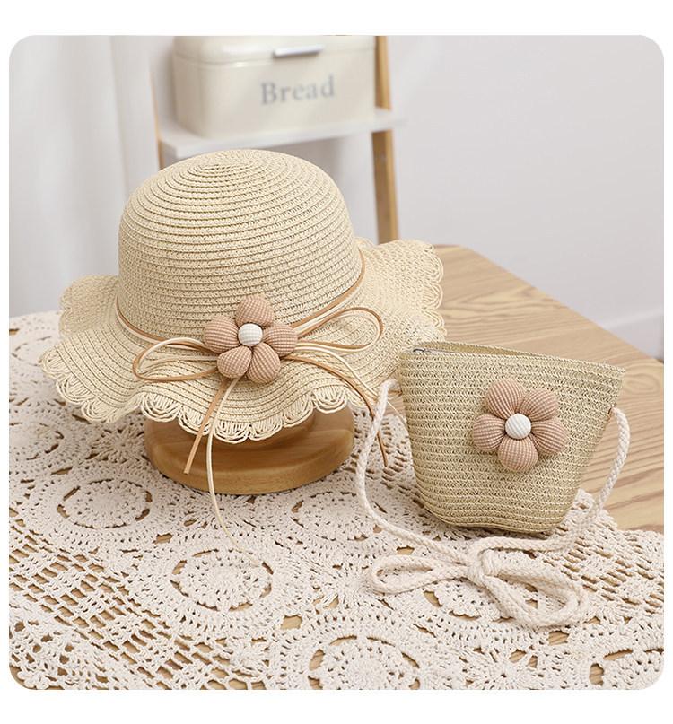 Girls sunshade straw hat little girl summer princess beach sun protection big eaves hat female treasure flower bucket hat summer