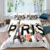 French Duvet Set Eiffel Tower Printed Bedding Sweet French Street Scene Pattern