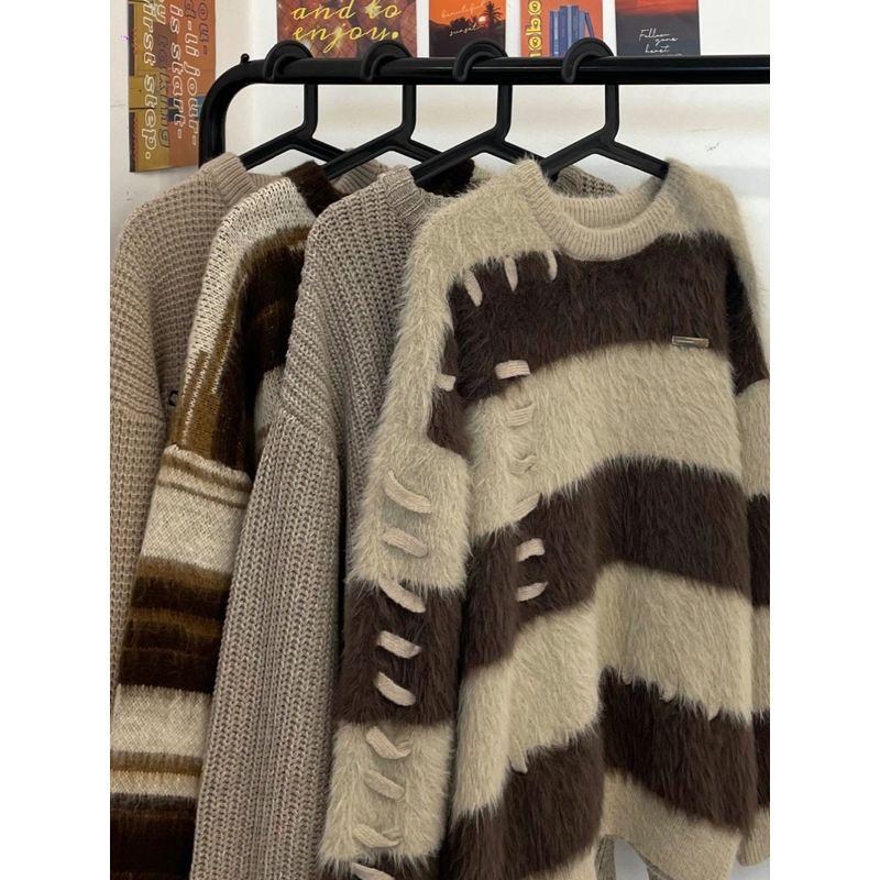 

Mink Fur Contrast Color Loose Design Niche Style Sweater Pink L