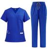 Unisex V-Neck Medical Work Scrub Suit with Pockets and Straight-Leg Pants