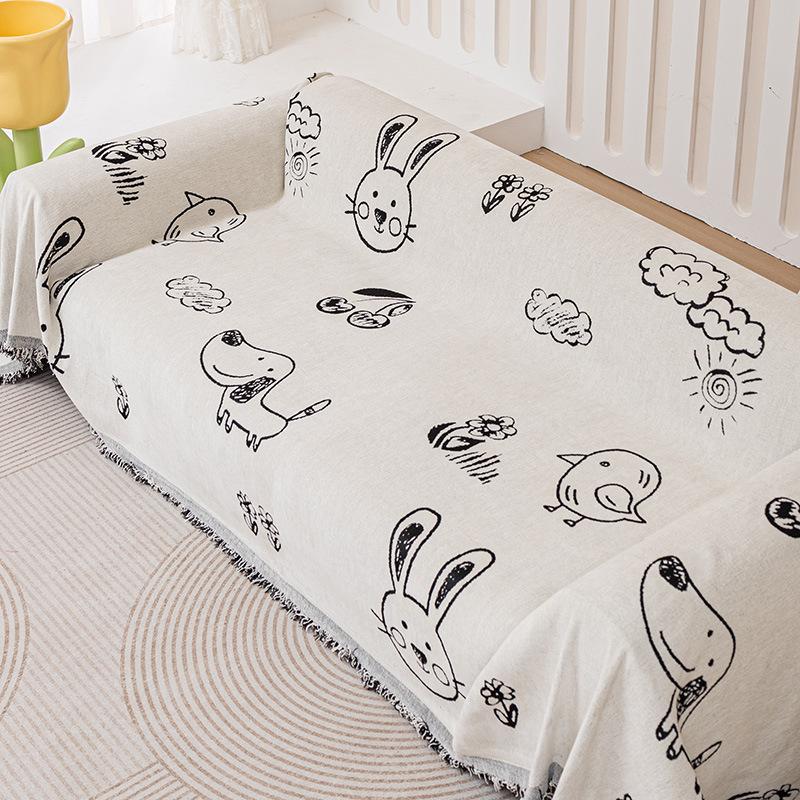 INS Simple Cartoon Sofa Towel Chenille Anti-Scratching Sofa Cover Cloth Four Seasons Universal Sofa Cover Cover Sofa Cover