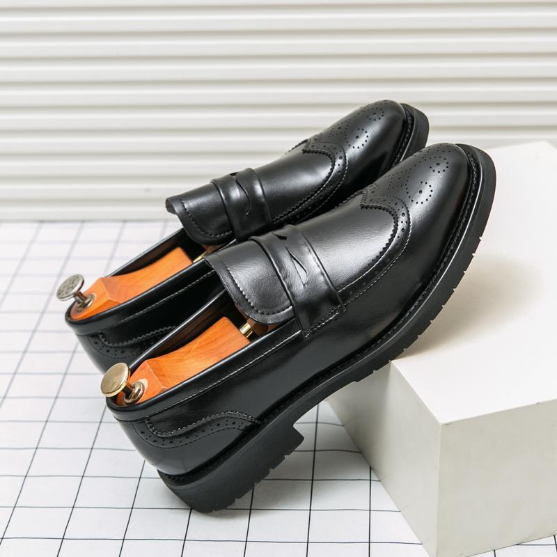 Retro Men Business Loafers Dark Brown American One-foot Comfortable Breathable Brand Brock Shoes Travel Shoes Sizes 38-46