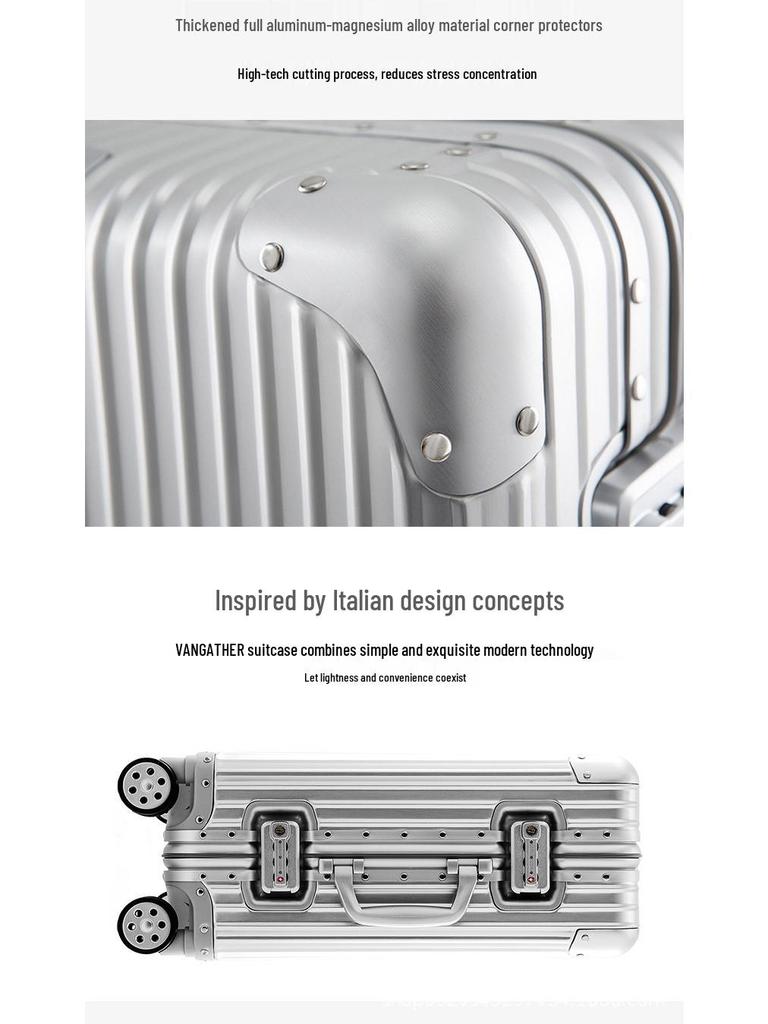 Premium Aluminum-Magnesium Alloy Suitcase with Universal Wheels - Fashionable Hard Shell Luggage for Students