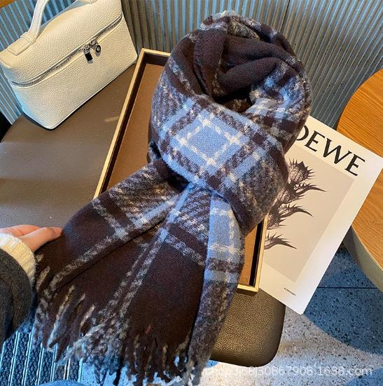 Iceland sea salt blue scarf women's autumn and winter new mohair solid color versatile scarf warm imitation cashmere shawl