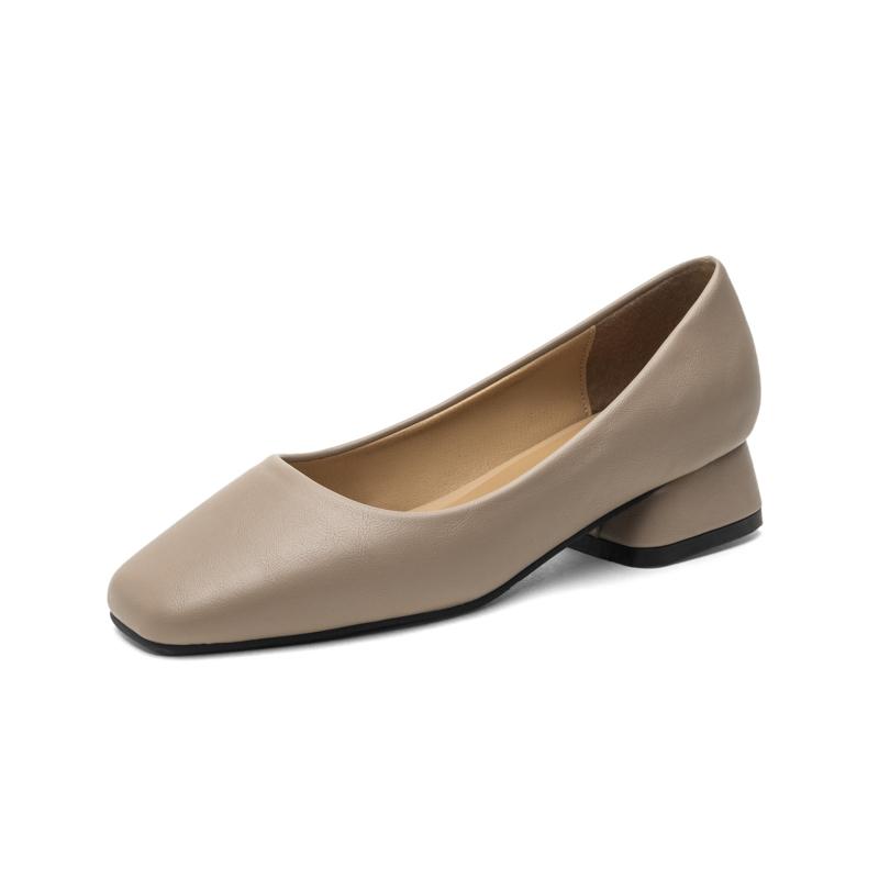 New Square Head Shallow Mouth Square Heel Small Leather Shoes Women's Elegant Fashion High Heels Dress Shoes Zapatos Mujer