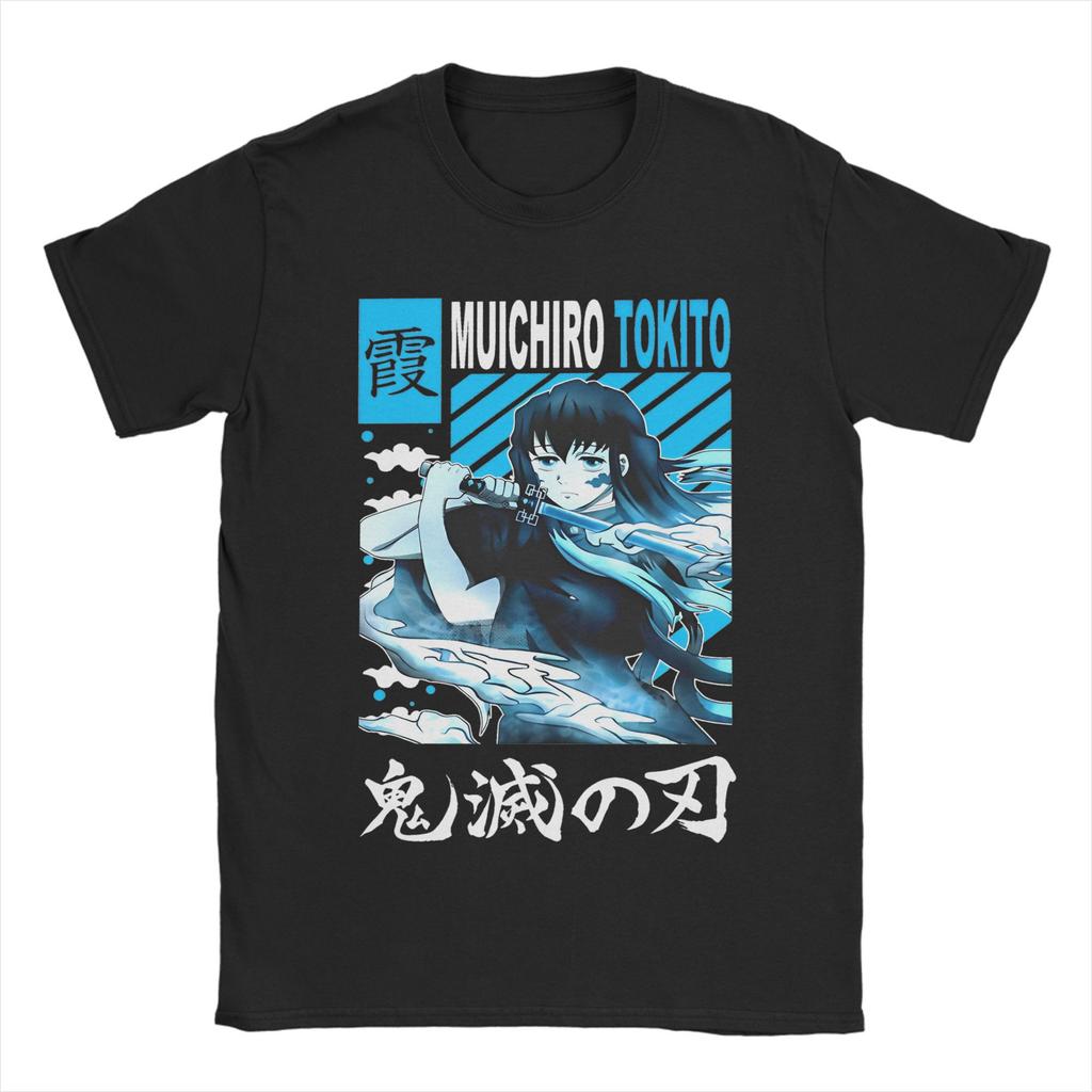 Demon Slayer Anime T-Shirt Herren Baumwolle Oberteile Shirts Ästhetisch Muichiro Tokito Rundhals Kurzarm