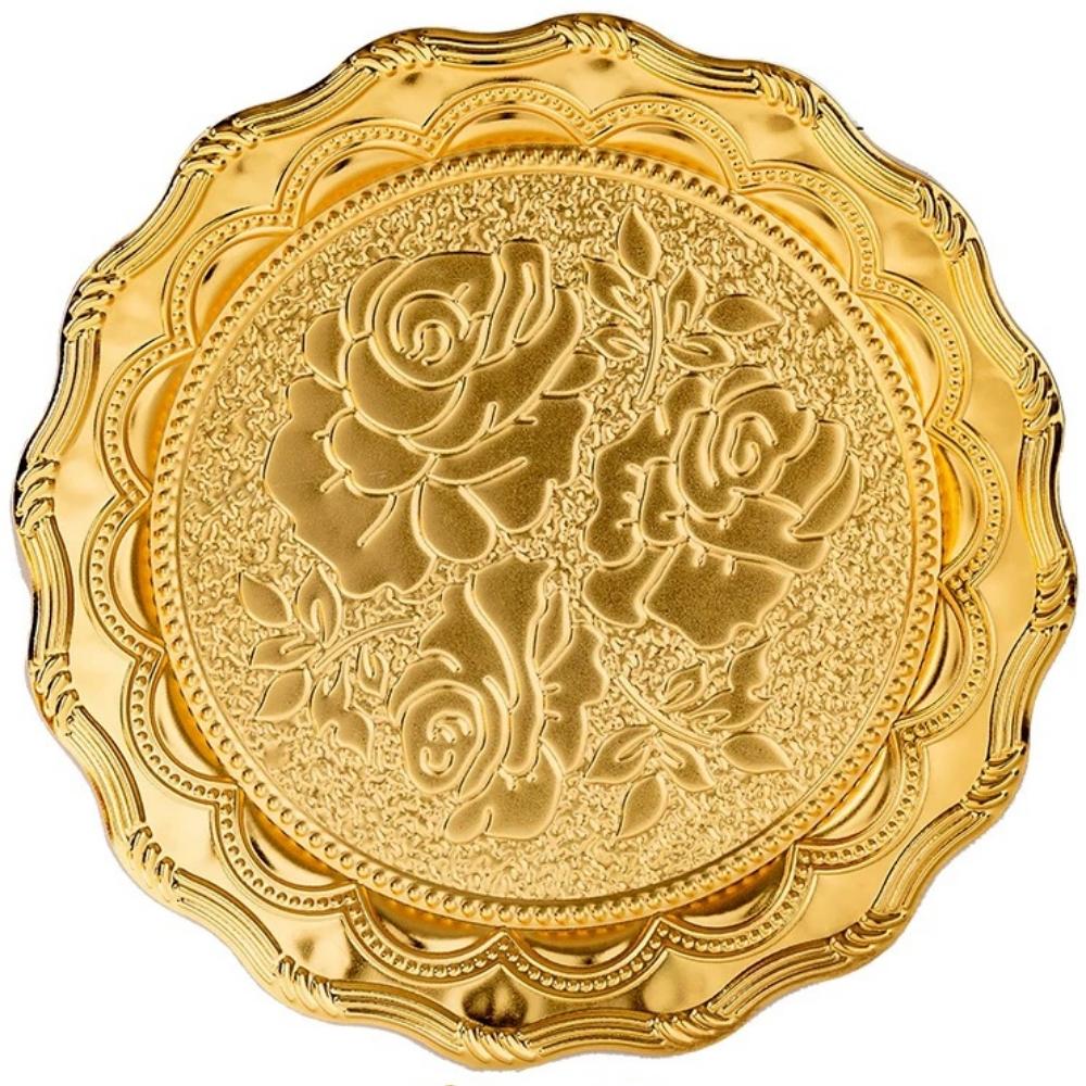 Flower Shape Design Metal Cake Tray With Exquisite Circle Plate Engraving Flower Golden Food Fruit Tray Party Wedding Decoration