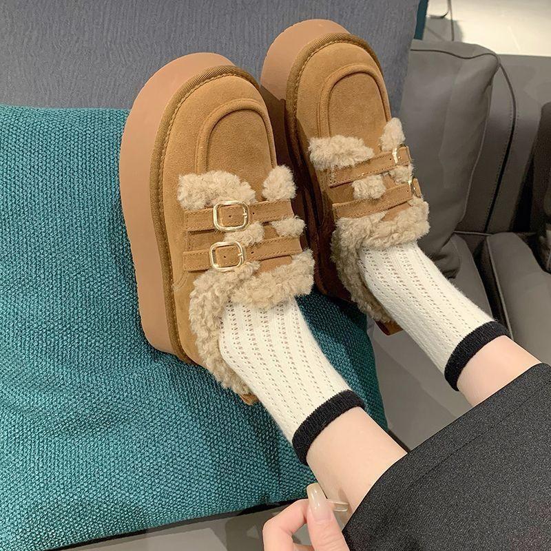 Platform snow boots women's winter velvet Maillard wool cotton shoes new one-pedal retro