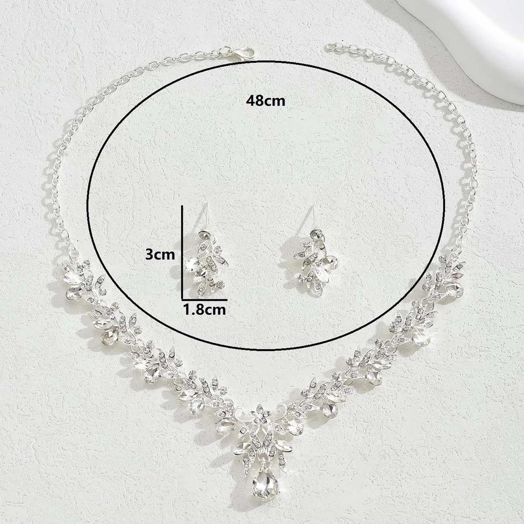 3pcs Women Chain Leaf Droplet Necklace Earrings Jewelry Set Wedding Banquet Party Holiday Gift
