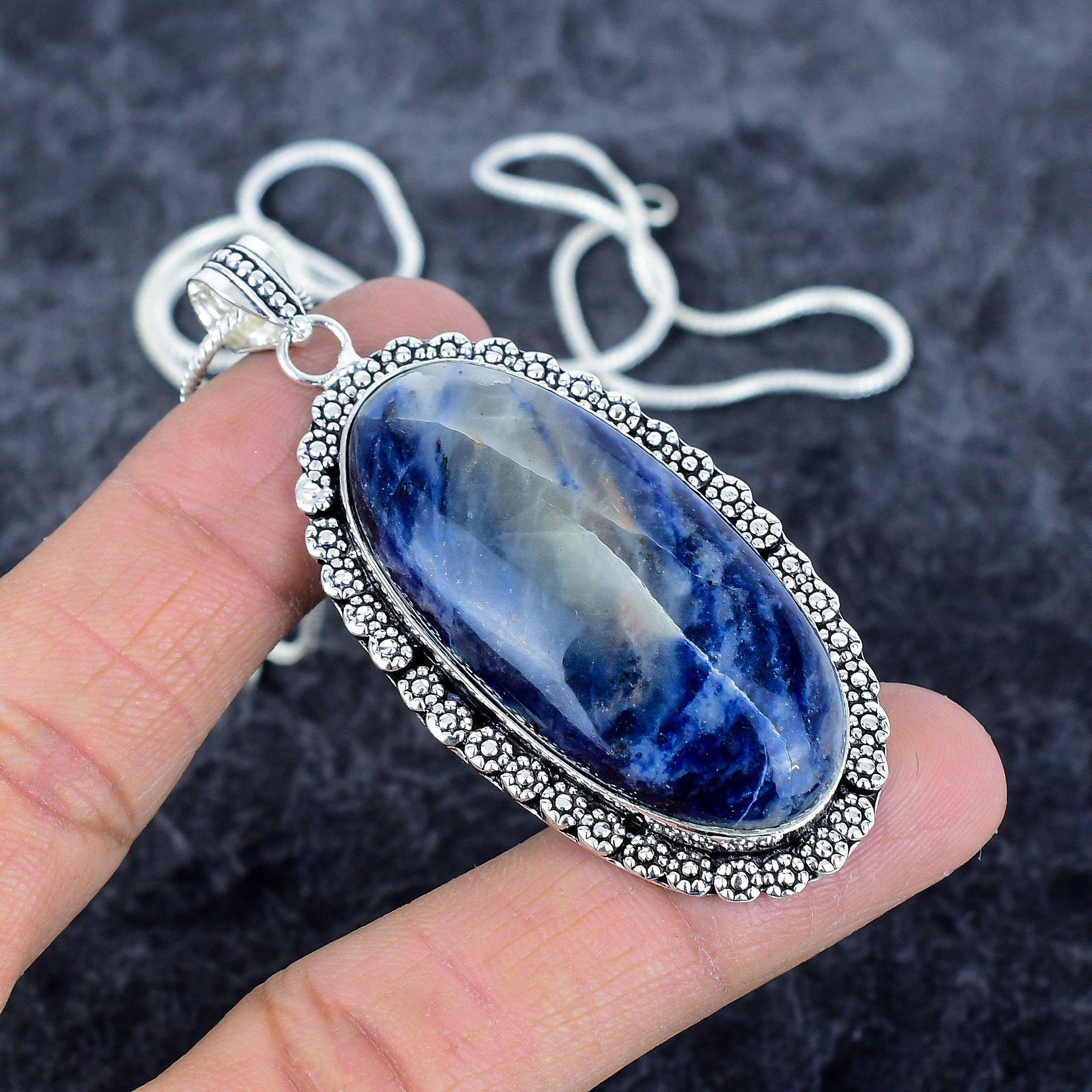

Sodalite Gemstone Handmade 925 Sterling Silver Jewelry Pendant 2.76 M-2920