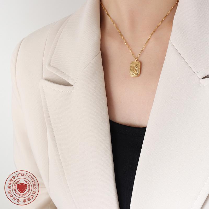 European Style Titanium Steel Moon Hand Gesture Pendant Necklace