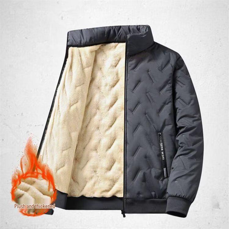 

Men s Winter Cotton Wool Jacket with Velvet Lining - Windproof, Warm, and Casual Stand Collar Design XL сірий колір