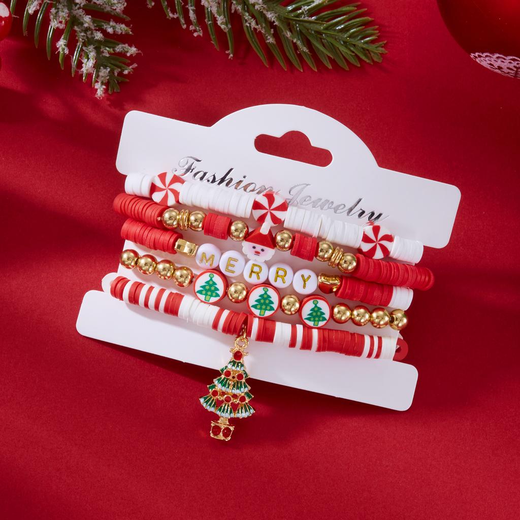 Christmas Soft Clay Snowflake Santa Claus Xmas Tree Bracelet Set for Women Multilayer Letter Beaded Bracelets Party Holiday Gift