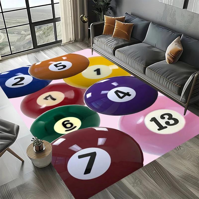 Large Washable Area Rug with Black Pool Ball 8 Design, Non-Slip Sofa Kitchen Toilet Carpet for Living Room Decoration