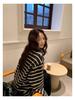 Autumn/Winter Japanese Style Color Block Stripe Loose Fit Round Neck Top