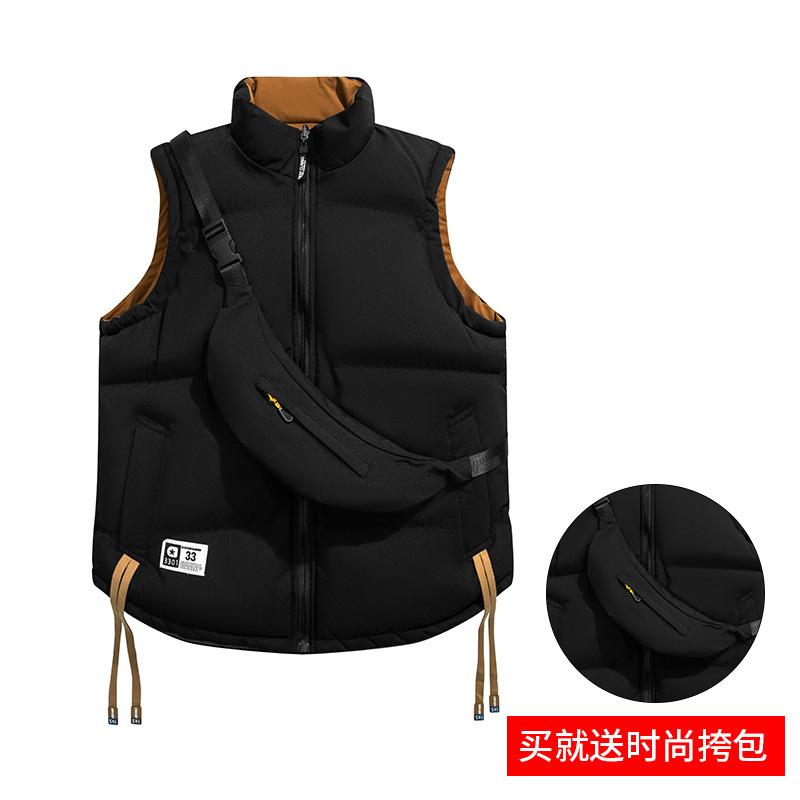 Autumn and winter new double-sided vest men's stand-up collar American thickened warm black vest jacket