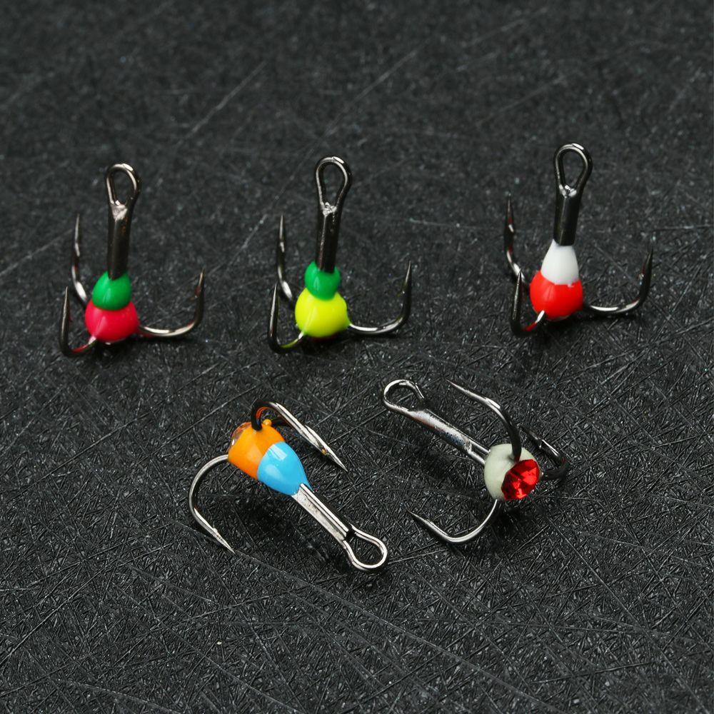 5pcs Ice Fishing Hooks Carbon Steel 8# 10# 12# 14# Three-jaw Hook Sinking Bait Tackle Tools Winter Durable New Style