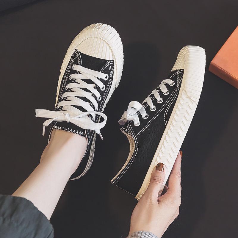 Canvas Shoes Female Caramel Biscuits Student Versatile Original Style Uzzang Hong Kong Flavor Retro Board Shoes