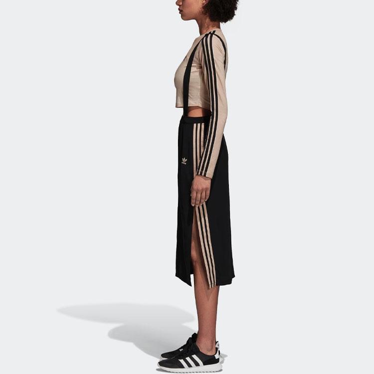 Adidas Originals Three Stripe Color Block Suspender Midi Casual Skirt Women skirts Black DU8487