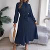 Fall Elegant Stand Collar Long Sleeve Ruched Waist A-Line Dress Women's Formal Wear