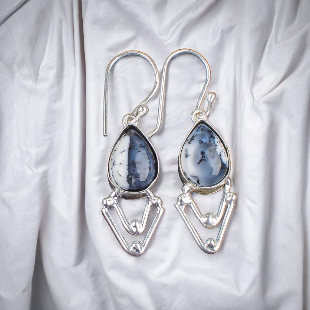 Dendritic Opal Gemstone 925 Sterling Silver Designer Jewelry Earrings 1.90" Gift EE-39-21