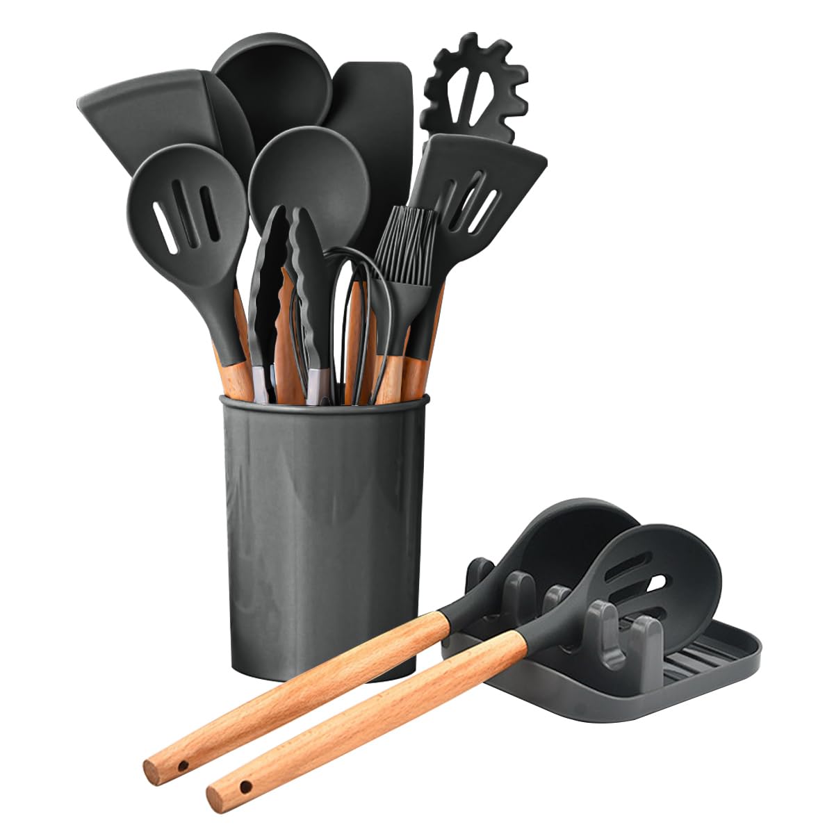 

hiino kano Kitchen Utensil Baking Kitchen Silicone with Wooden Dishwasher Suitable for and Chinese Antibacterial and Set Including and with Easy