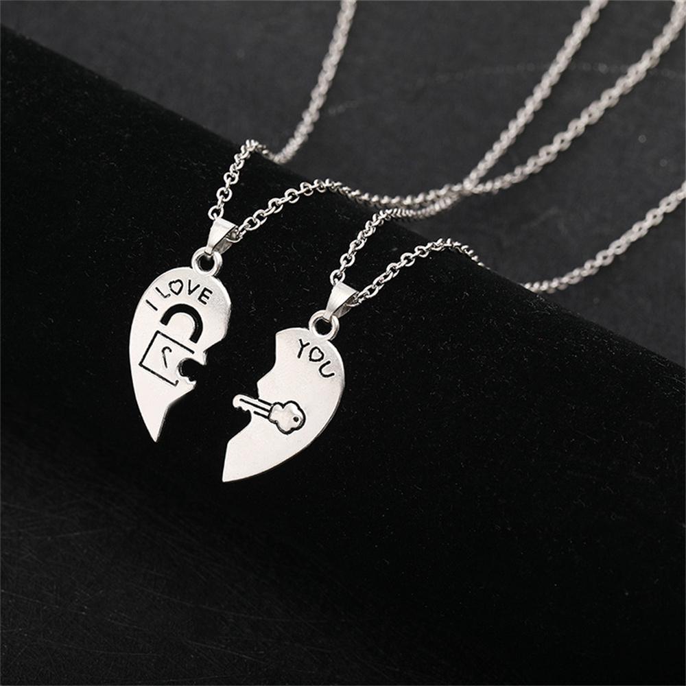 

Couple Heart Puzzle I Love You Lock Key Pendant Couple Necklace Pendants Necklaces for Lovers Valentine s Day Jewelry Gifts 49cm срібний