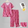 Women Cotton Pajama Set Short Sleeve Top with Capris Pants Sleepwear Set Summer Casual