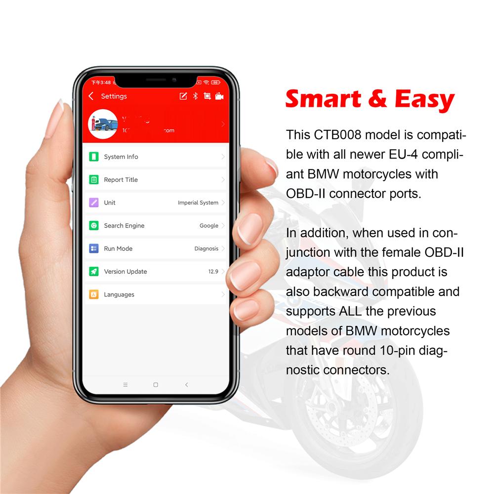 Bluetooth App OBDII Diagnostic Tool for BMW Motorcycle with OBD2 10pin Connector