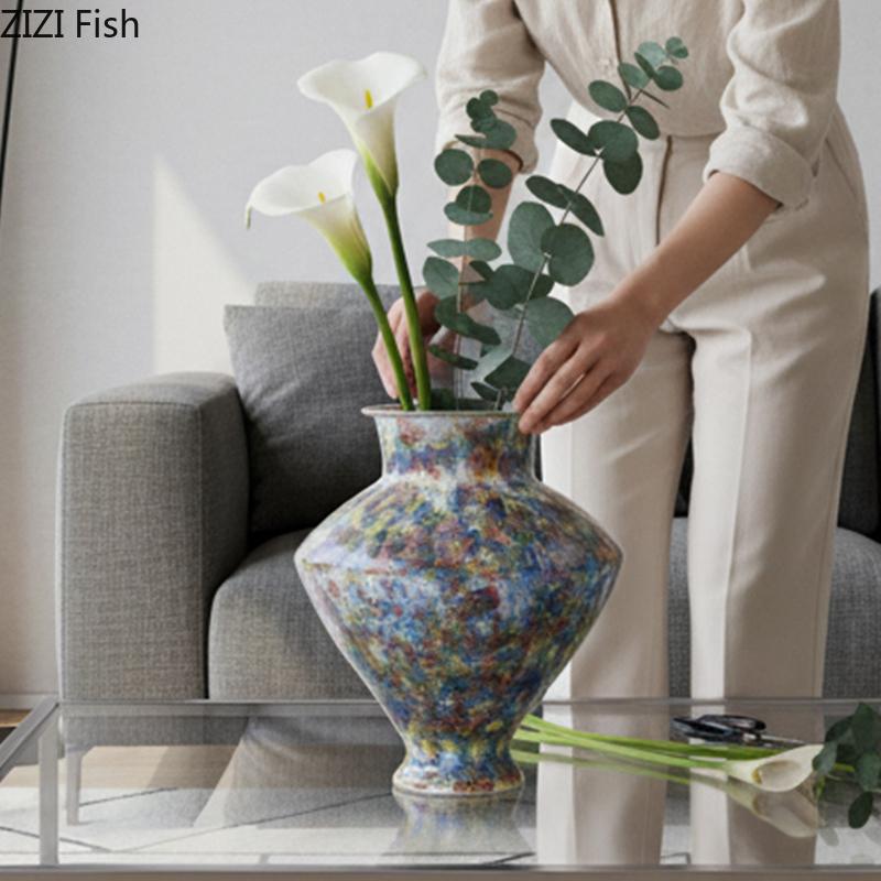 Oil Painting Painted Ceramic Vase Table Decoration Artificial Flower Decorative Flowers Arrangement Room Aesthetic Decor