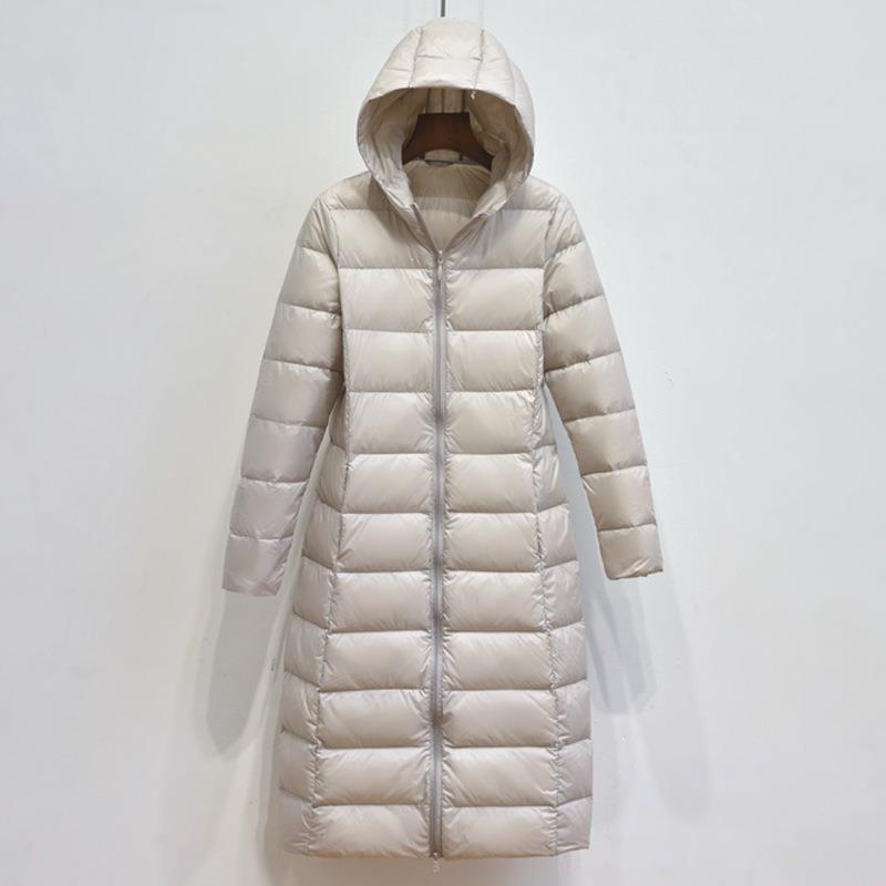 Women`s Lightweight Down Coat Hooded Long