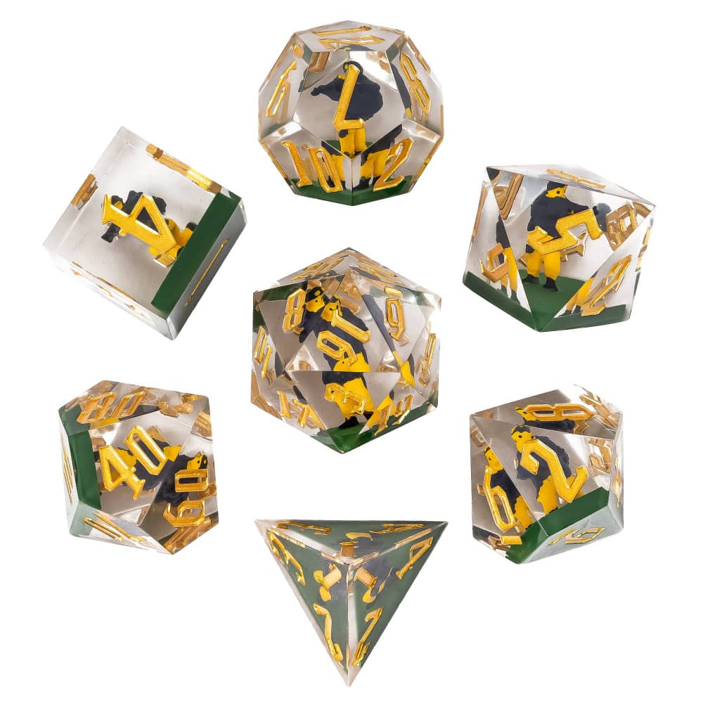 Cusdie DND Sharp Edges Dice with Small Filler 7Pcs Handcrafted D4-D20 Polyhedral Dice Set for D&D Role Playing Board Games
