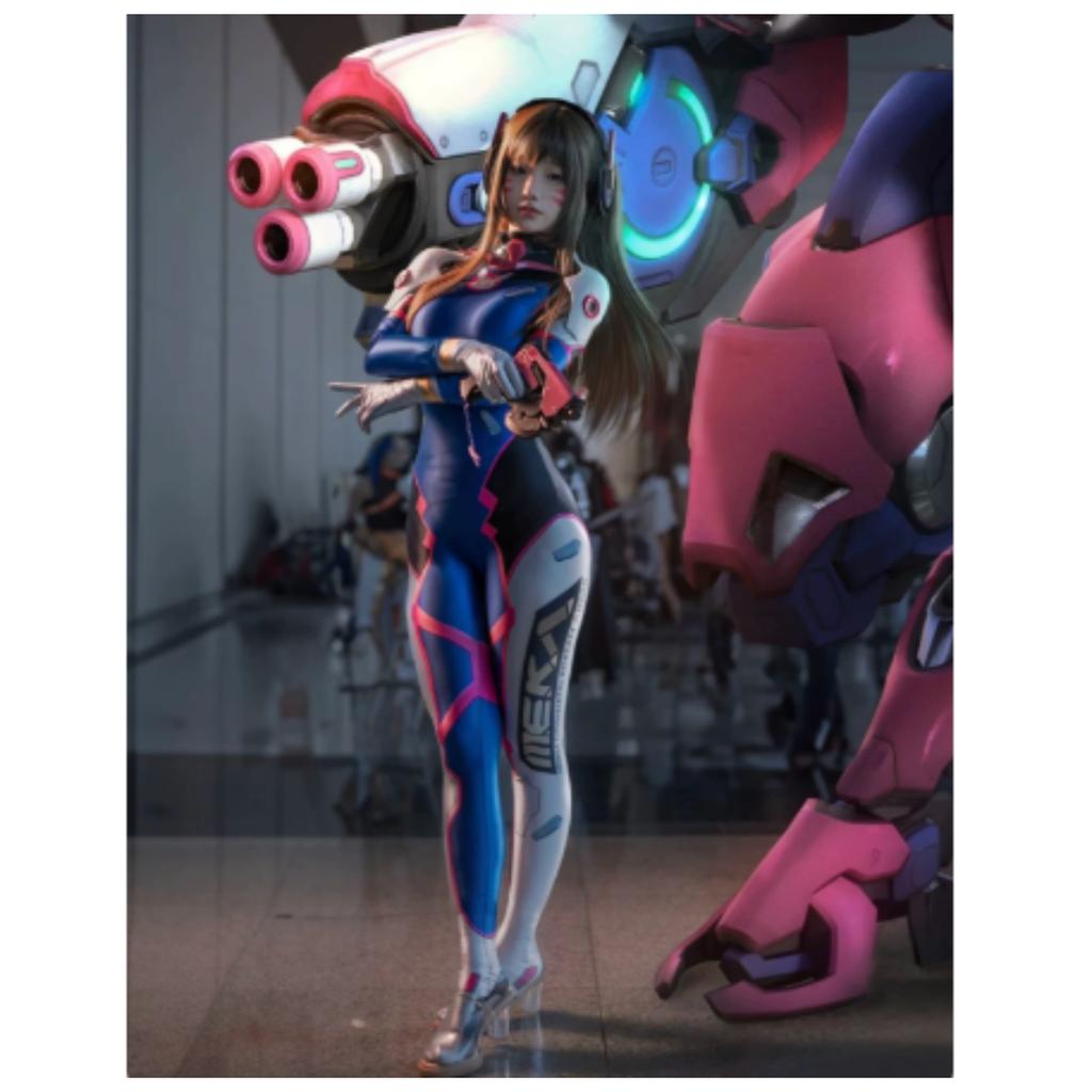 Spiel Overwatch Dva Cosplay Kostüme Strumpfhose Overall Perücke Kopfhörer Pistole Cosplay Requisiten Tattoo Aufkleber Anzug Frau Party Zentai Cos