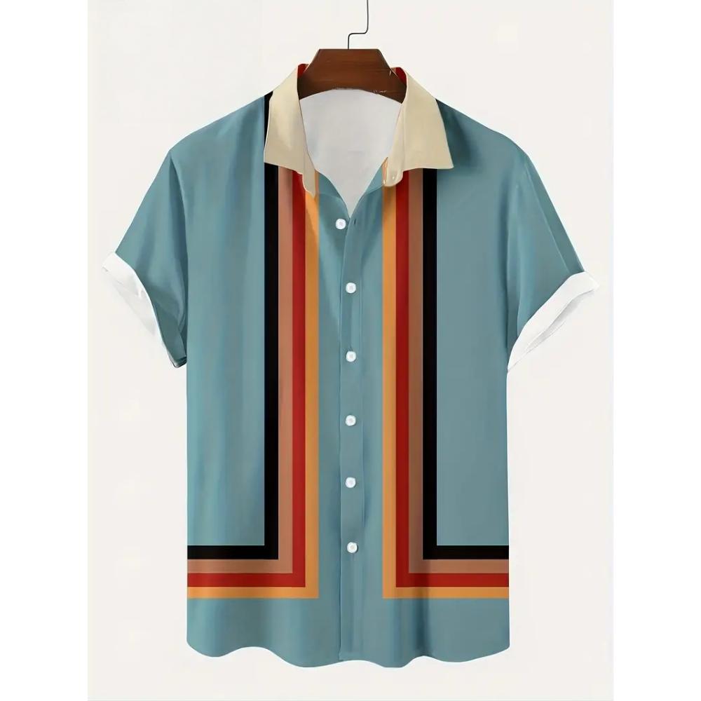 Men's Classic Striped Casual Shirt, Summer Loose Hawaiian Beach Top