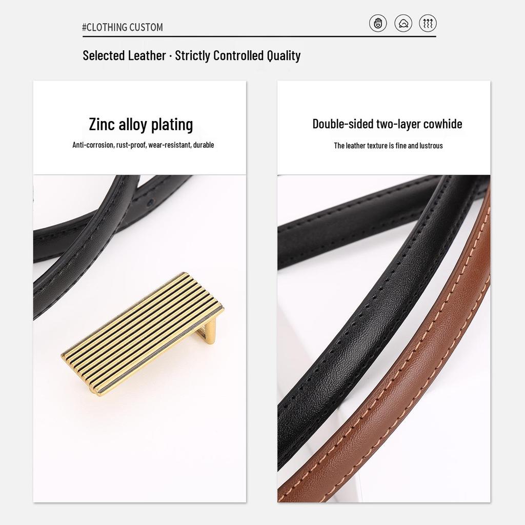 Women's Genuine Cowhide Leather Striped Dress Belt - Versatile & High-End Accessory