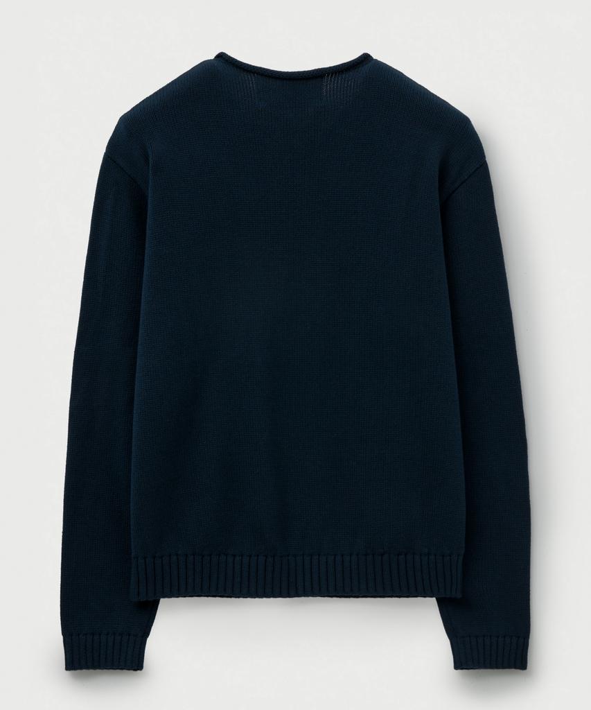 Seteo Rope Logo Embroidered V-Neck Knit Navy