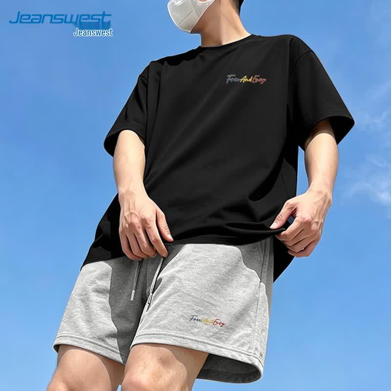 Jeanswest Men's Letter Print Cotton T-shirt & Shorts Set