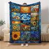 Oversized Van Gogh Flannel Blanket Multiple Sizes 2D Print Starry Night Sunflowers Theme Flannel Fabric Home Travel Camping Cozy