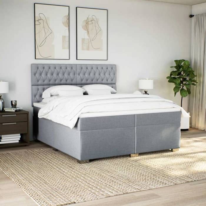 Maison Exclusive - Sommier à lattes de lit avec matelas Gris clair 200x200cm Tissu