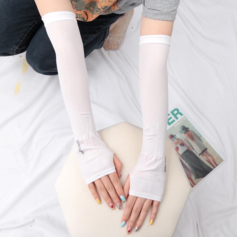 New Ice Silk Sleeve Sunscreen Cuff Arm Sleeves Uv Sun Protect Anti-Slip Summer Men Women Black White Gloves Outdoor Riding Glove