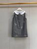 French Niche Gray Sleeveless Dress with Beaded Doll Collar - Early Spring Rich Girl Style