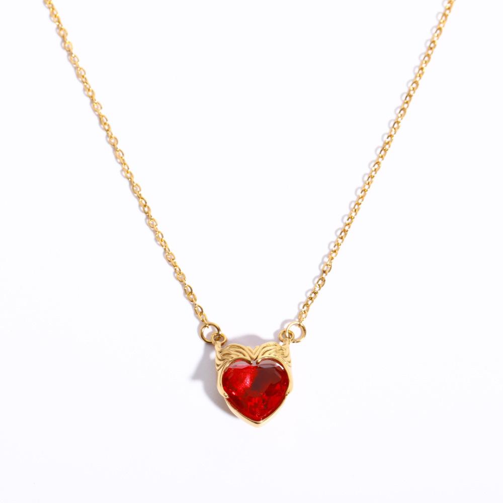 European & American Zircon Heart Pendant Necklace, Stainless Steel, Scarlet Witch Design золотой