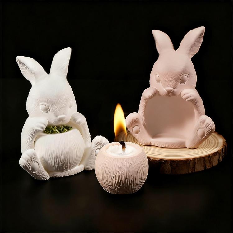 Silicone Rabbit Shaped Mold For Resin Art Concrete Jewelry Container Making And Decorative Succulent Planter Design