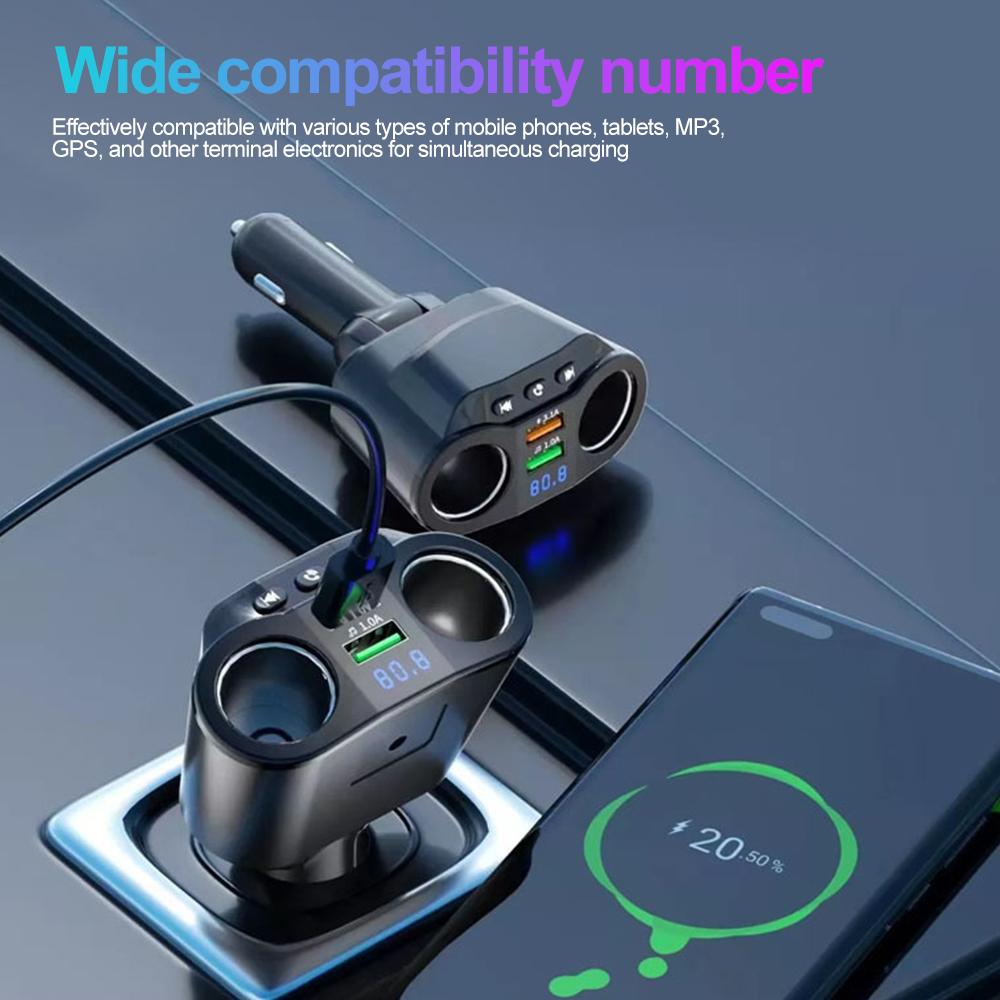 Car Cigarette Lighter Splitter Car Fm Transmitter Bluetooth Hands-Free Car Charger Dual Usb Qc3.0 12V/24V Fast Charger Socket