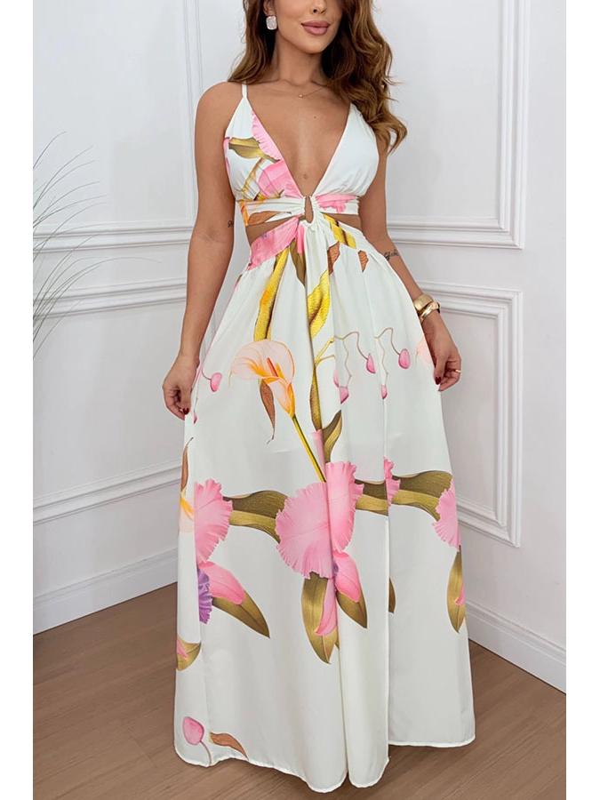 2026 Spring/Summer Women's Floral Split Dress - European & American INS Style for Vacations and Parties